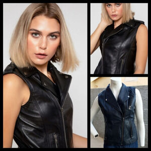 WHET BLU Black Leather Vest‎